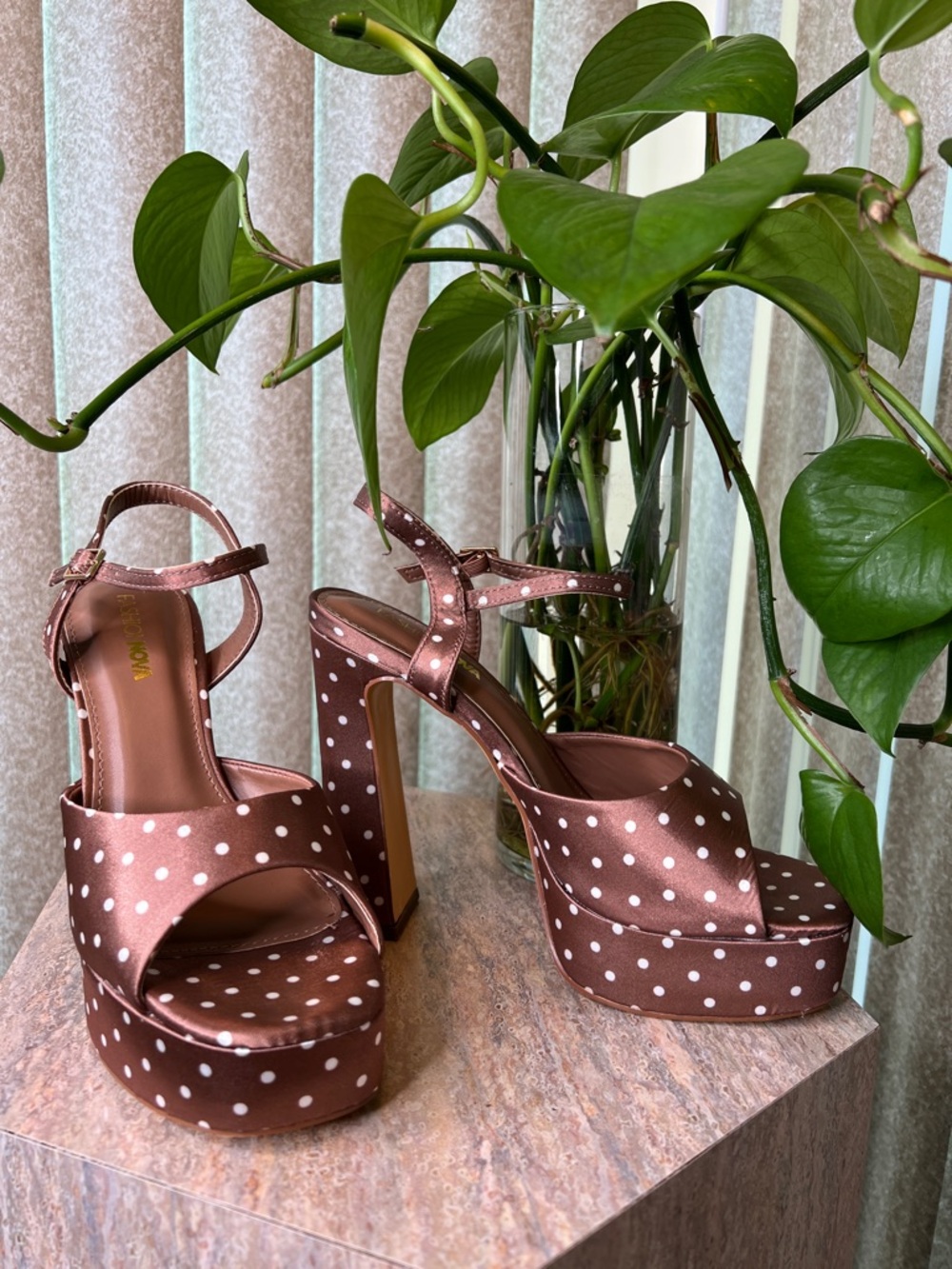Fashion Nova Brown Polka Dot Platform Heels